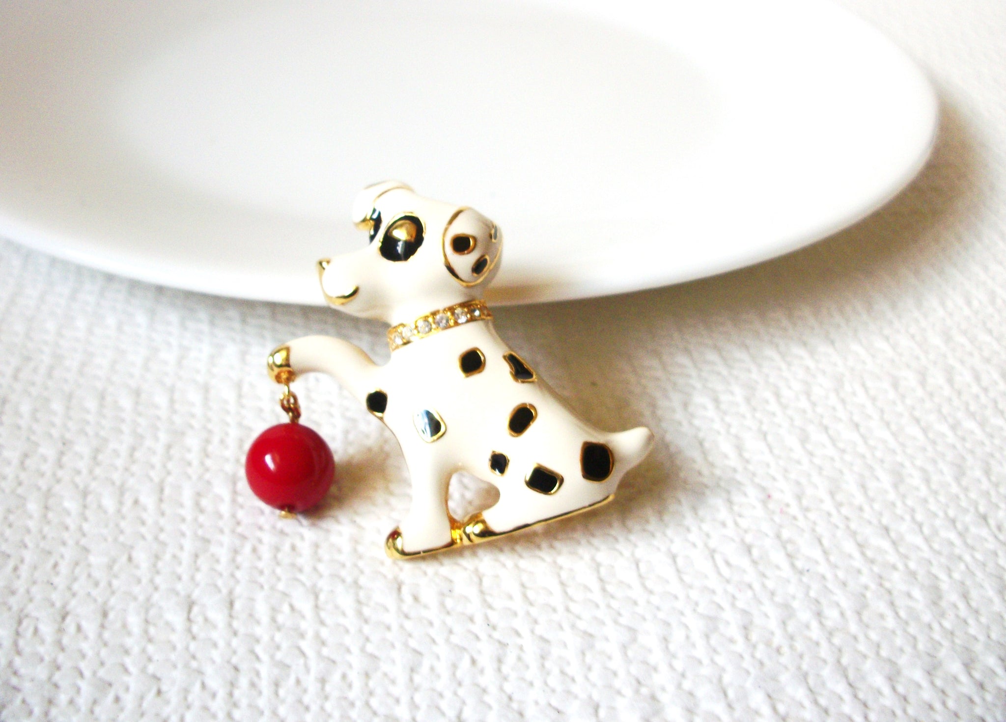 Kenneth Jay Lane  Dalmatian Dog Clear Rhinestones Collar Brooch Pin 102020