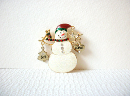 KC Stamped Enameled Rhinestones Glitter Snowman Brooch Pin 71218S