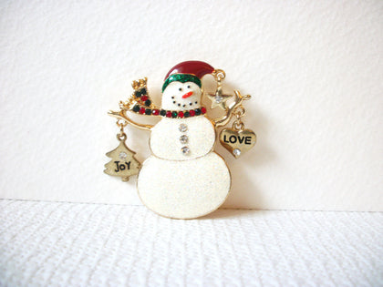 KC Stamped Enameled Rhinestones Glitter Snowman Brooch Pin 71218S