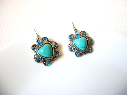 Retro Dragon Veins Turquoise Stones Blue Rhinestones Heart Earrings 71218S