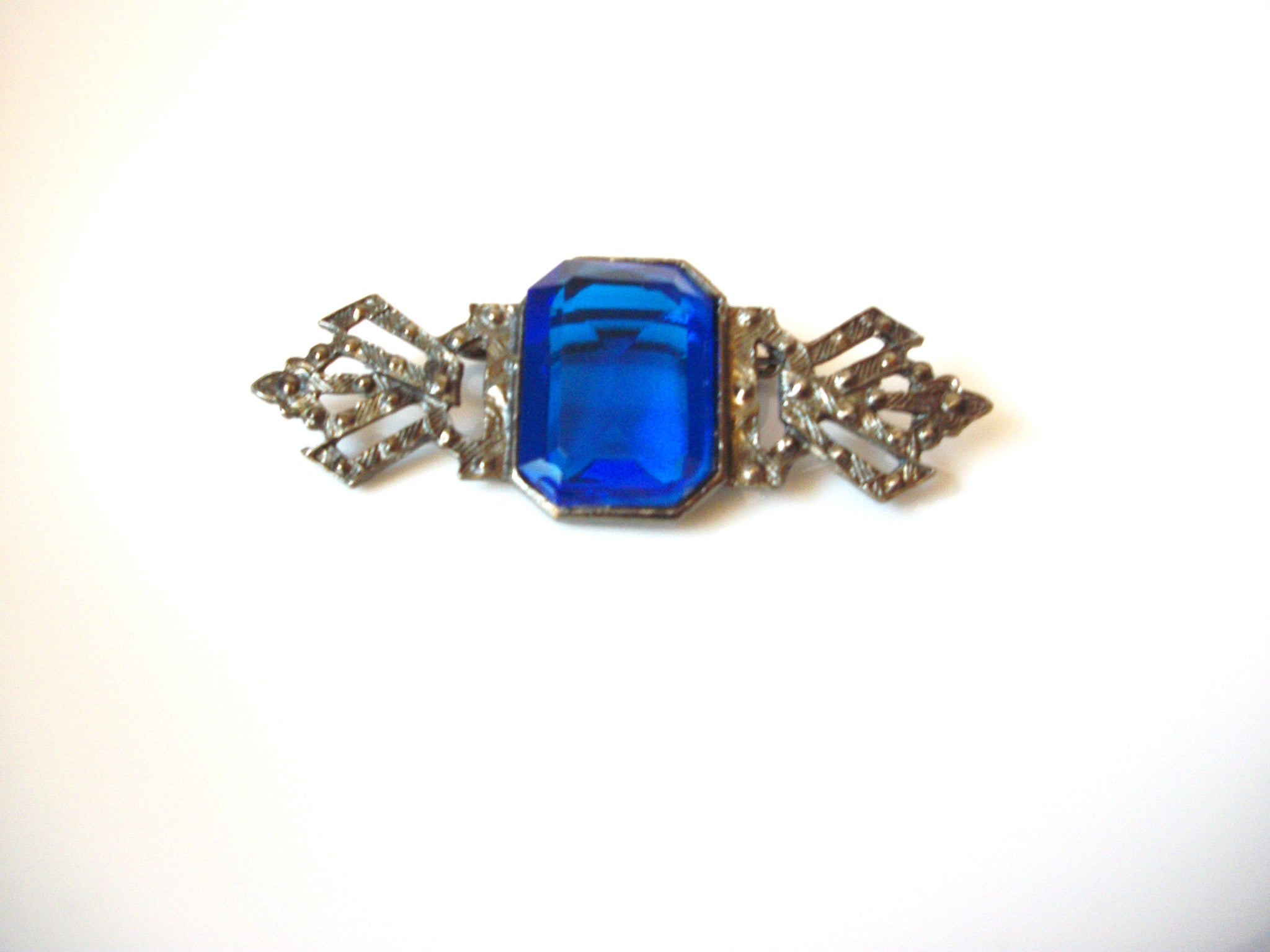 Art Deco Blue Glass Brooch Pin 71218S