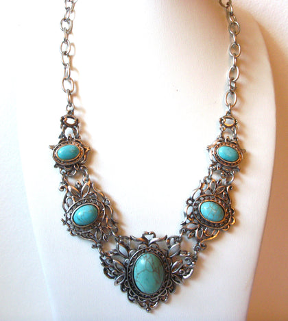 Southwestern Silver Toned Dragon Veins Turquoise Stones Necklace 71218S