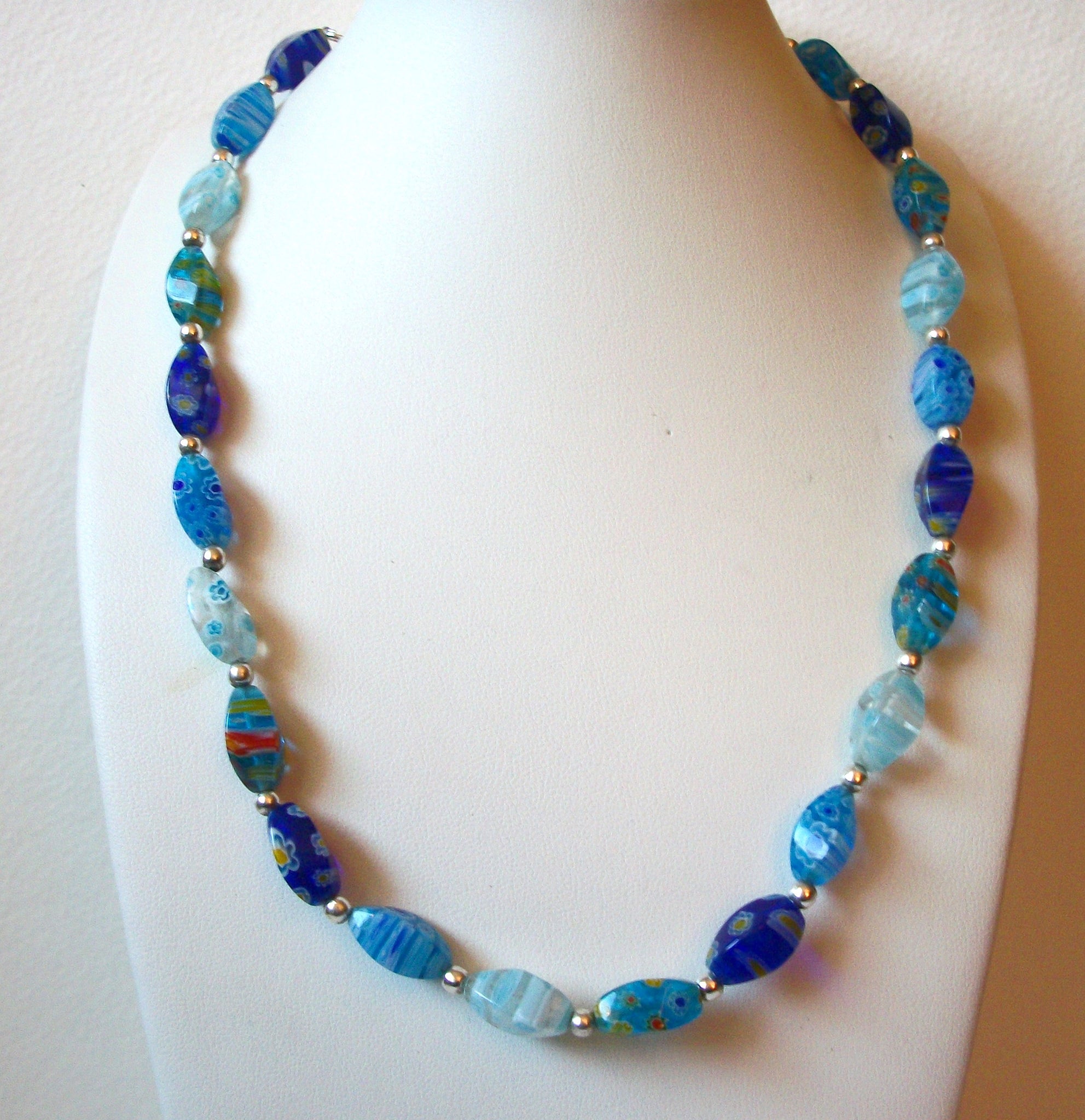 Millefiori Glass Italian Beads Blue Necklace 71218S