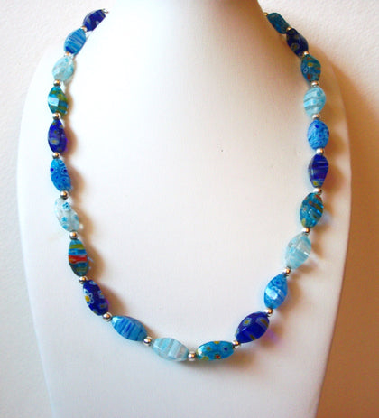 Millefiori Glass Italian Beads Blue Necklace 71218S