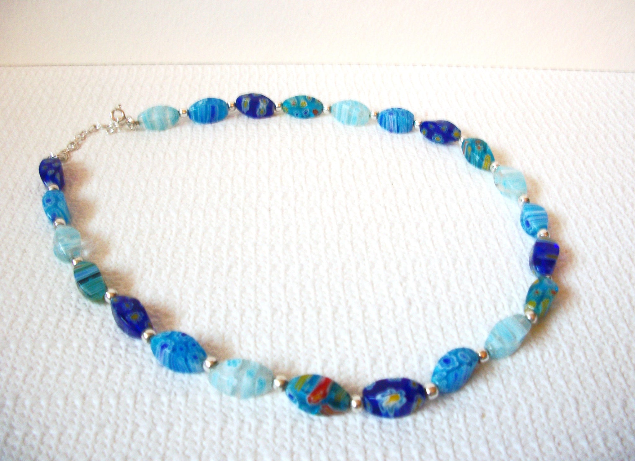 Millefiori Glass Italian Beads Blue Necklace 71218S
