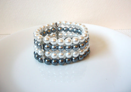 Vintage White Gray Silver Faux Pearls Bracelet 71218S