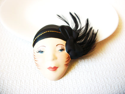 Vintage Flapper Girl Hand Painted Porcelain Pin 71218S
