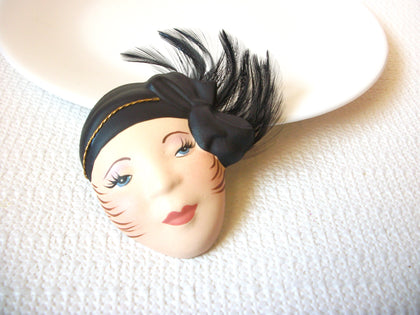 Vintage Flapper Girl Hand Painted Porcelain Pin 71218S