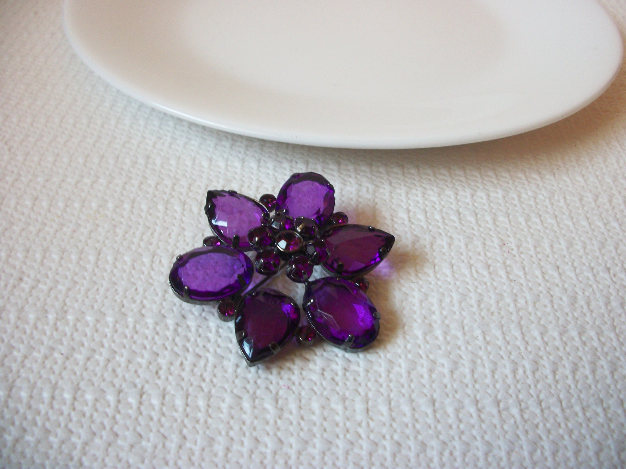 Black Purple Floral Rhinestone Pin 71218S