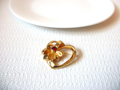 AVON Designer Gold Tone Heart Ruby Rhinestone Pin 71218S