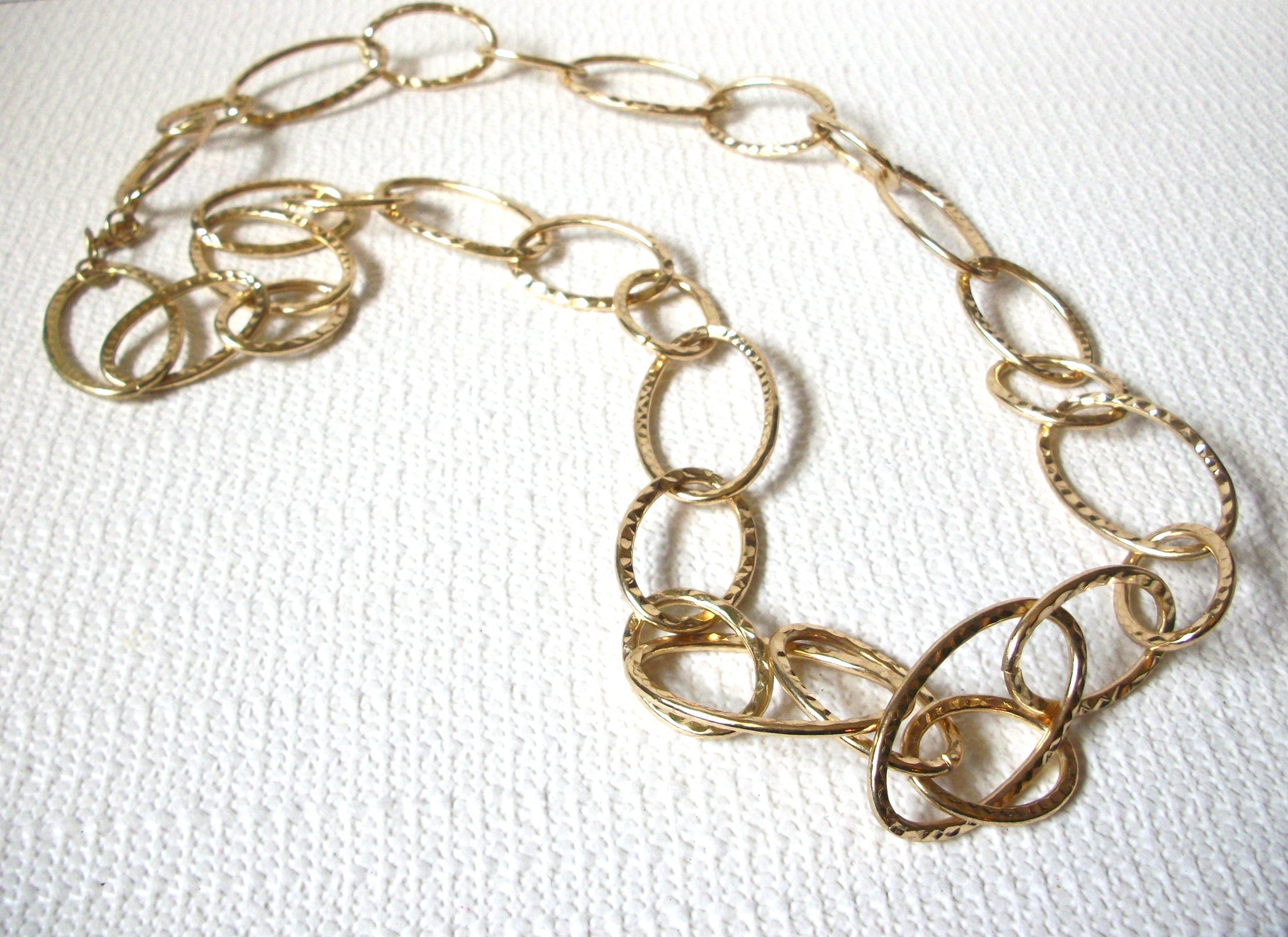 Retro Chunky Hammered Gold Tone Links Necklace 71218D