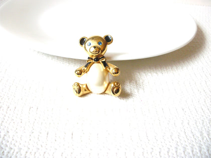 Gift Worthy CAROL LEE Brooch, Teddy Gold Tone Enameled Glass Pearl Belly Rhinestones Brooch Pin 71218D