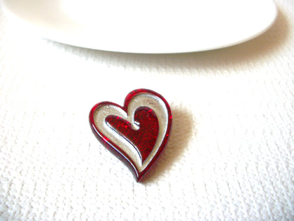 Vintage Red Silver Murano Glass Heart Brooch Pin 71218D