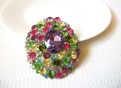Retro Large Colorful Rhinestone Ornate Brooch Pin Enhancer 71218D
