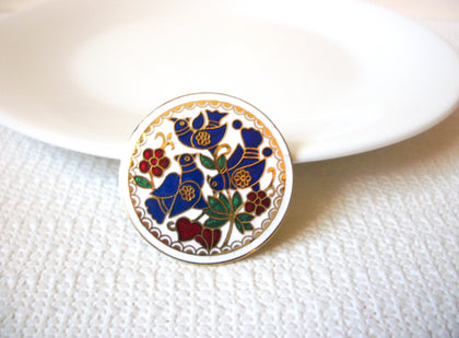 Vintage Cloisonne Floral Bird Brooch Pin 71218D