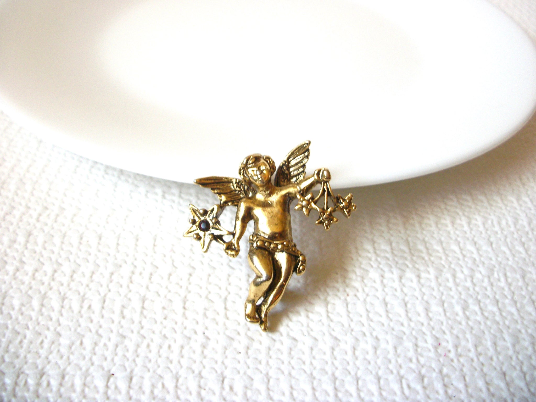 1950s Antiqued Gold Tone Metal Art Nouveau Angel Pin 71218D