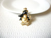 Gift Worthy Kenneth Jay Lane Brooch, Enameled Faux Pearl Crystals Penquin Pin 71218D