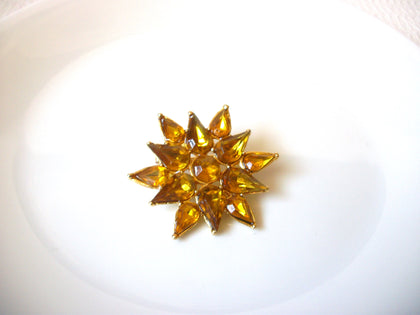 Vintage Amber Gold Rhinestones Floral Brooch Pin 71218D