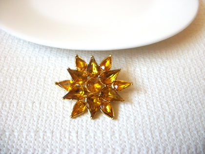 Vintage Amber Gold Rhinestones Floral Brooch Pin 71218D