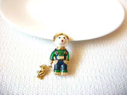 Gift Worthy CAROL LEE Brooch, Gold Tone Cute Little Boy Rhinestone Enameled Glass Pearl Pin 71218D