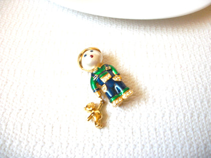 Gift Worthy CAROL LEE Brooch, Gold Tone Cute Little Boy Rhinestone Enameled Glass Pearl Pin 71218D