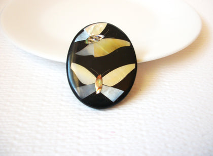 Vintage Brooch, Thick Laminated Shell Abalone MOB Inlays Carved Butterflies Pin 72518