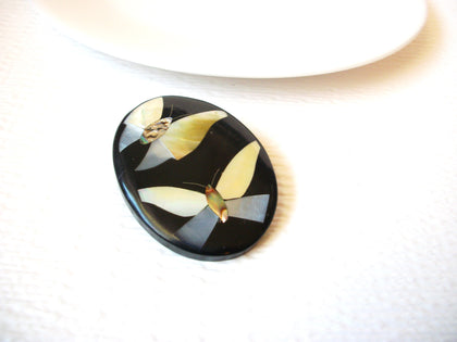 Vintage Brooch, Thick Laminated Shell Abalone MOB Inlays Carved Butterflies Pin 72518