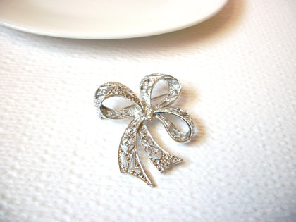 Vintage Silver Toned Filigree Bow Tie Ribbon Metal Pin 72518
