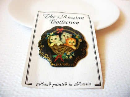 Russian Hand Painted Cats Brooch Pin 72518