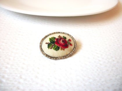 Vintage Cross Stitch Rose Brooch Pin 72518