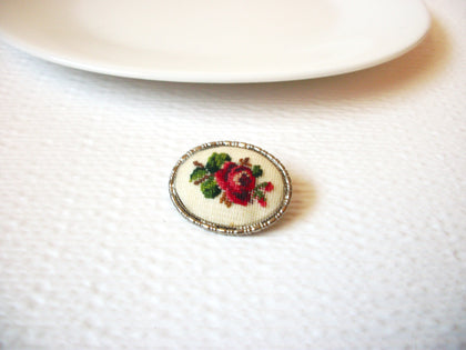 Vintage Cross Stitch Rose Brooch Pin 72518