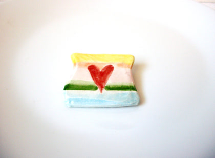 Vintage Colorful Hand Crafted Heart Porcelain Brooch Pin 72518