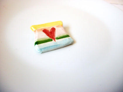 Vintage Colorful Hand Crafted Heart Porcelain Brooch Pin 72518