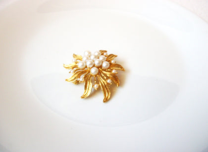 Vintage Brooch Pin,  Gold Toned Spray Glass Pearls Pin 72518