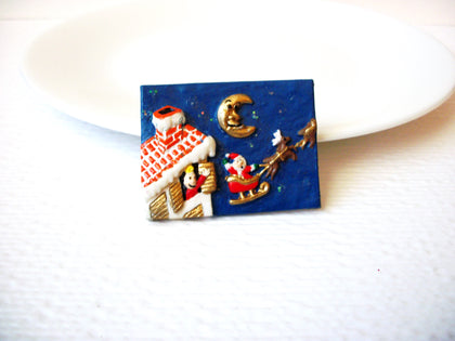 Vintage Hand Molded Christmas Night Brooch Pin 102120