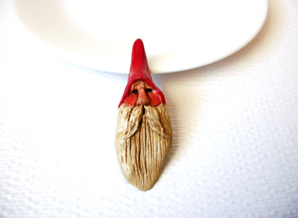 Vintage Hand Molded Weathered Face Santa Cane Brooch Pin 102120