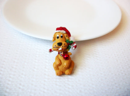 Vintage Hand Molded Christmas Dog Brooch Pin 102120