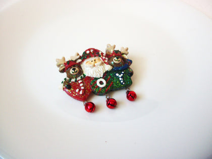 Vintage Hand Molded Santa Reindeer Brooch Pin 102120