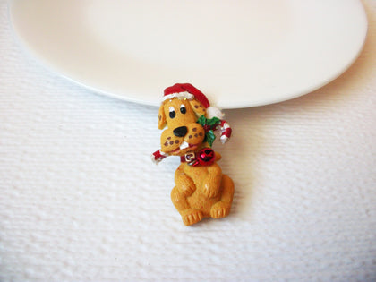 Vintage Hand Molded Christmas Dog Brooch Pin 102120