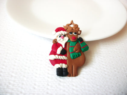 Vintage Hand Painted Santa Reindeer Christmas Brooch Pin 102120