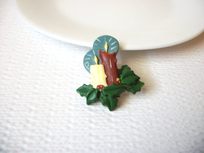 Vintage Hand Painted Candle Christmas Brooch Pin 102120