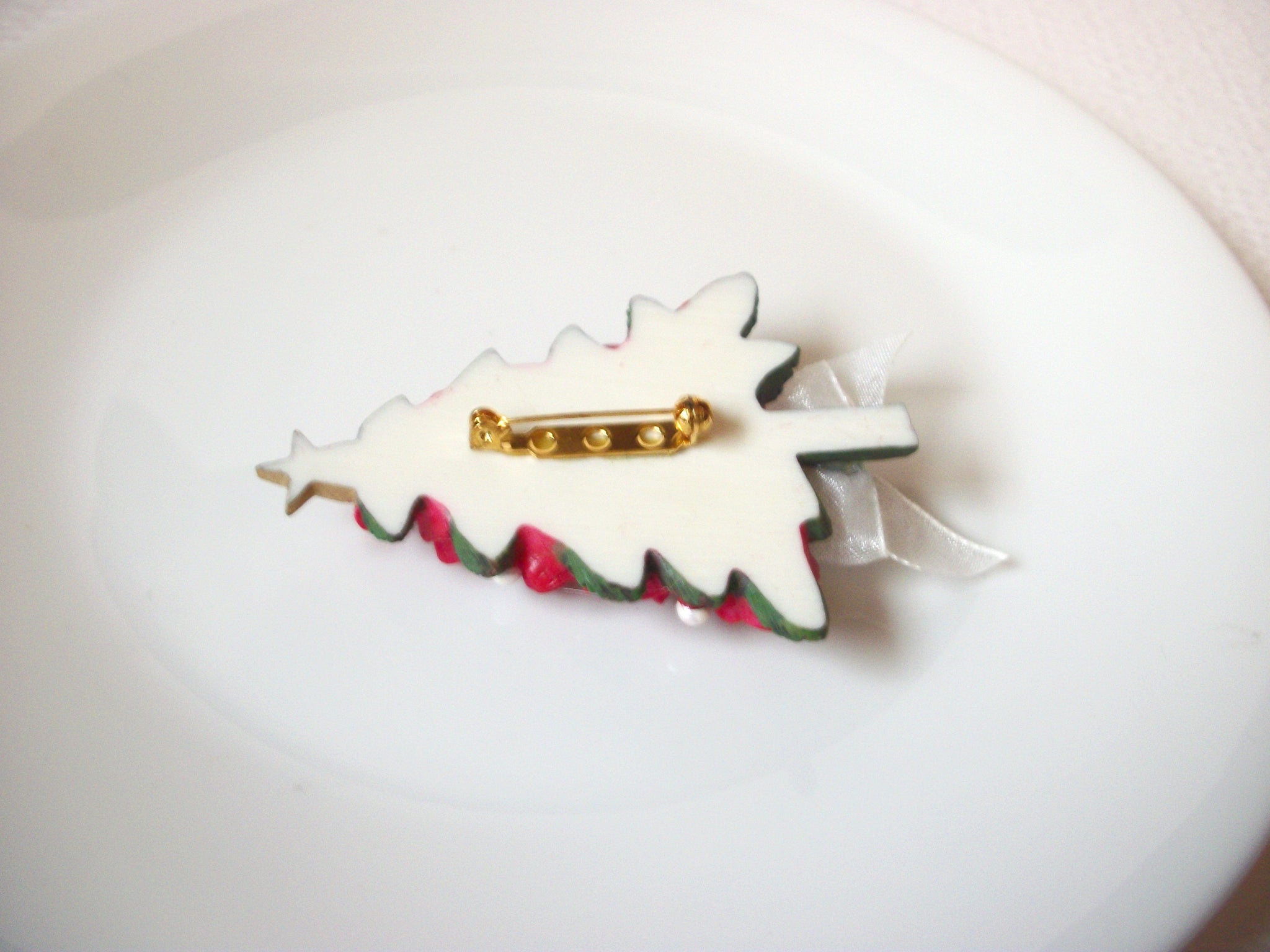 Vintage Hand Painted Christmas Tree Brooch Pin 102220