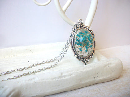Dried Flower Necklace - Pressed Flower - Forgetmenot - Botanical Jewelry - Nature Lover S18