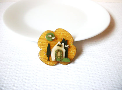Vintage Lucinda House Pins, Sparkling Golden Tree Trellis Birds House Pins 102220