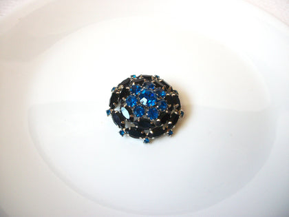 Vintage Black Blue Prong Set Crystal Brooch Pin 102420