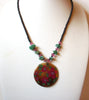 Vintage Hand Made Glass Aventurine Flower Shell Necklace 102420