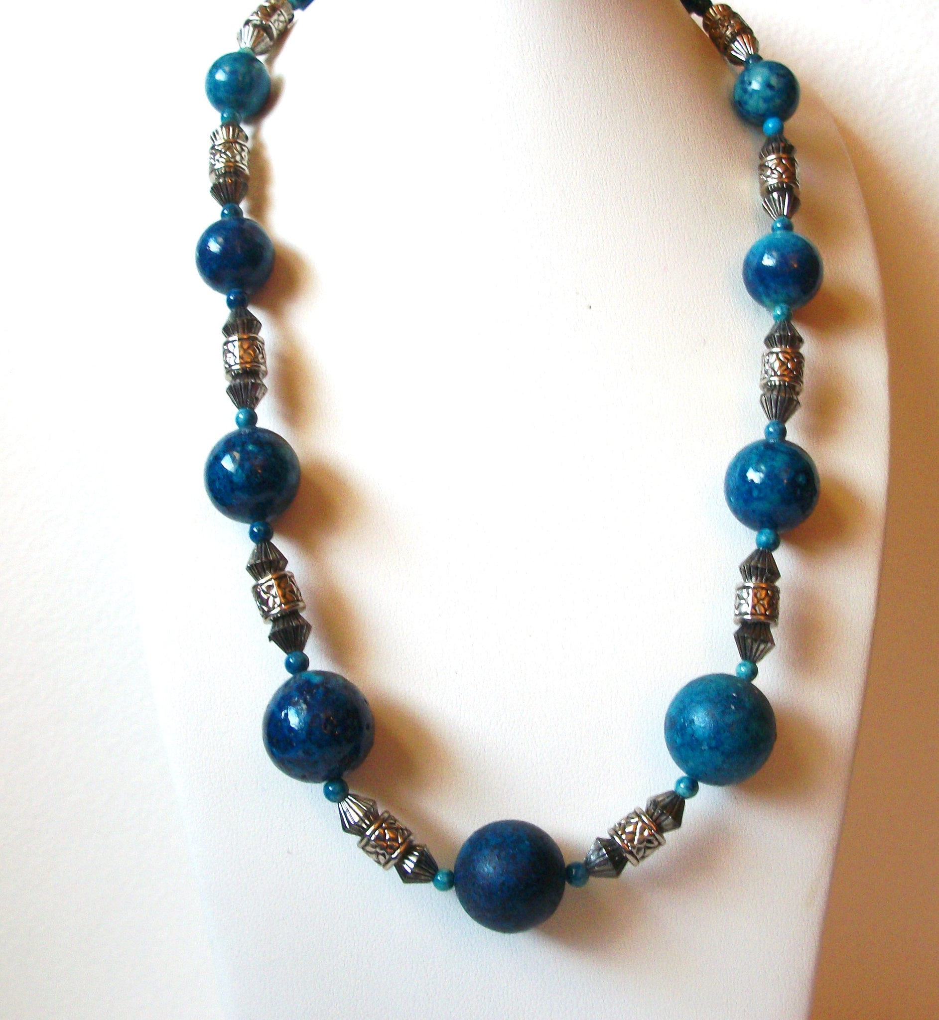 Vintage Bohemian Blue Glass Necklace 102420