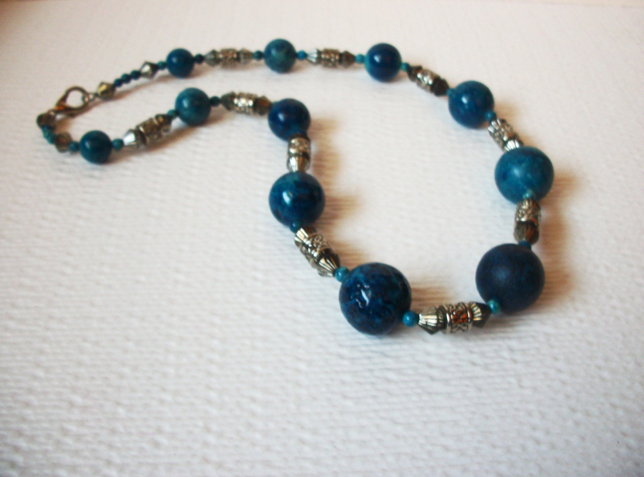 Vintage Bohemian Blue Glass Necklace 102420