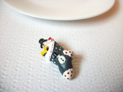 Vintage Snowman Stocking Hand Made Brooch Pin 102420