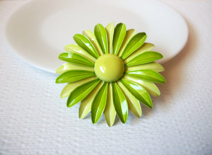 Vintage Lime Green Flower Brooch Pin 102420